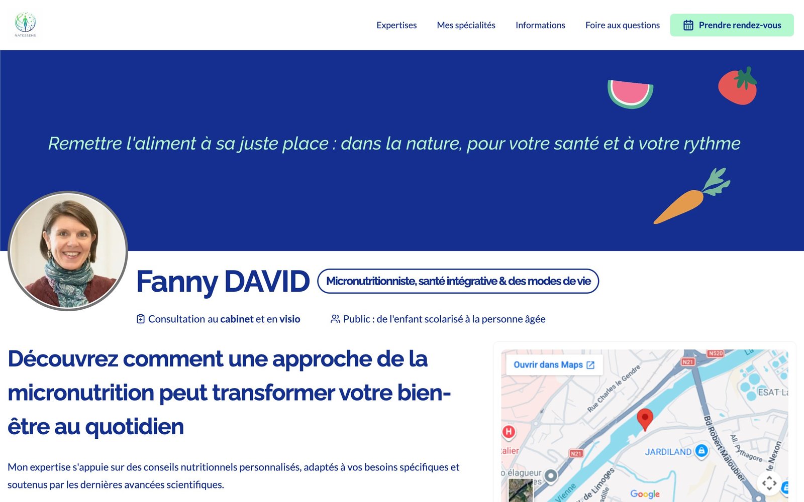 Site web de Fanny David, Micronutritionniste, Limoges